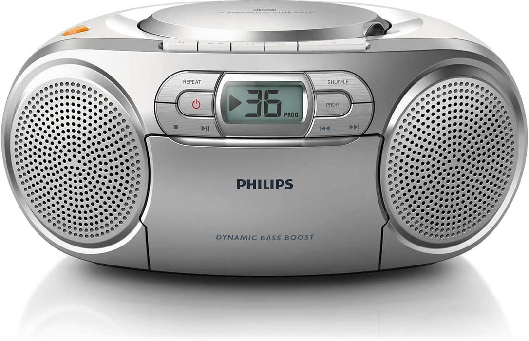 Philips  CD-Soundmaschine mit Dynamic Bass Boost (Autostop-Kassettendeck, UKW-Tuner) Silber