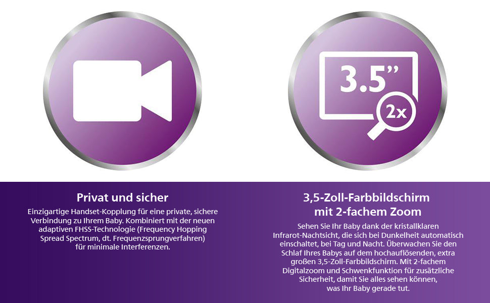 Philips Avent Video Babyphone mit Kamera, Tag- und Nachtansicht, hohe Reichweite, Eco-Mode, Mit FHSS-Technologie, 10 Stunden Akkulaufzeit, weiß 