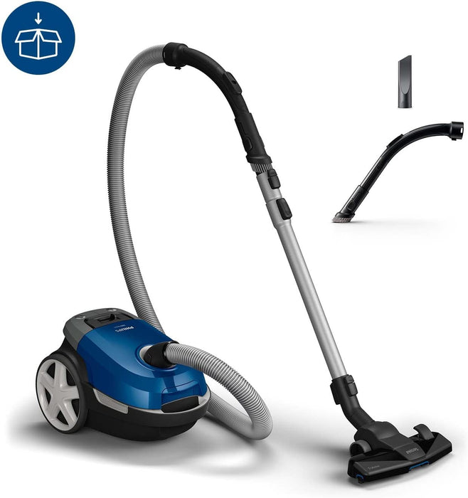 Philips Domestic Appliances Performer Kompaktstaubsauger mit Beutel Serie 3000, 99,9% Staubaufnahme, 900 W, Allergiefilter, Blau, 3 Liter