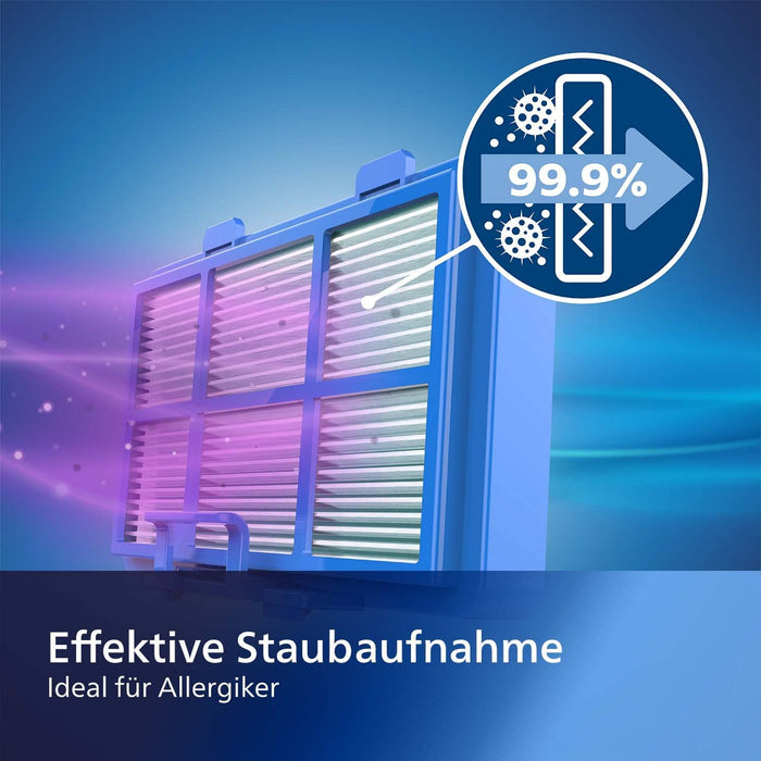 Philips Domestic Appliances Performer Kompaktstaubsauger mit Beutel Serie 3000, 99,9% Staubaufnahme, 900 W, Allergiefilter, Blau, 3 Liter