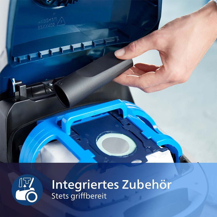 Philips Domestic Appliances Performer Kompaktstaubsauger mit Beutel Serie 3000, 99,9% Staubaufnahme, 900 W, Allergiefilter, Blau, 3 Liter