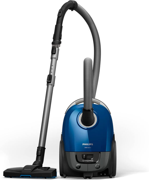 Philips Domestic Appliances Performer Kompaktstaubsauger mit Beutel Serie 3000, 99,9% Staubaufnahme, 900 W, Allergiefilter, Blau, 3 Liter