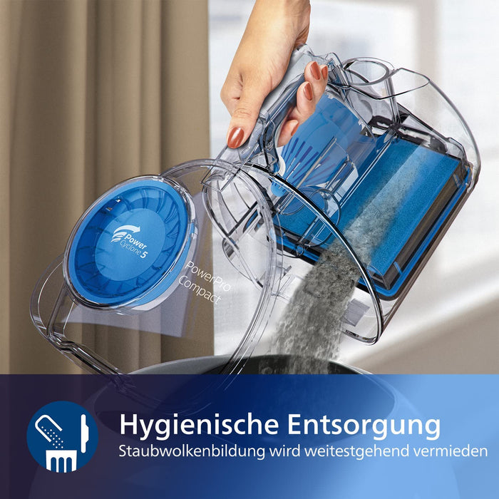 Philips Domestic Appliances beutelloser Staubsauger PowerPro Compact (900 W, 1,5 L Staubvolumen, integrierte Bürste) weiß