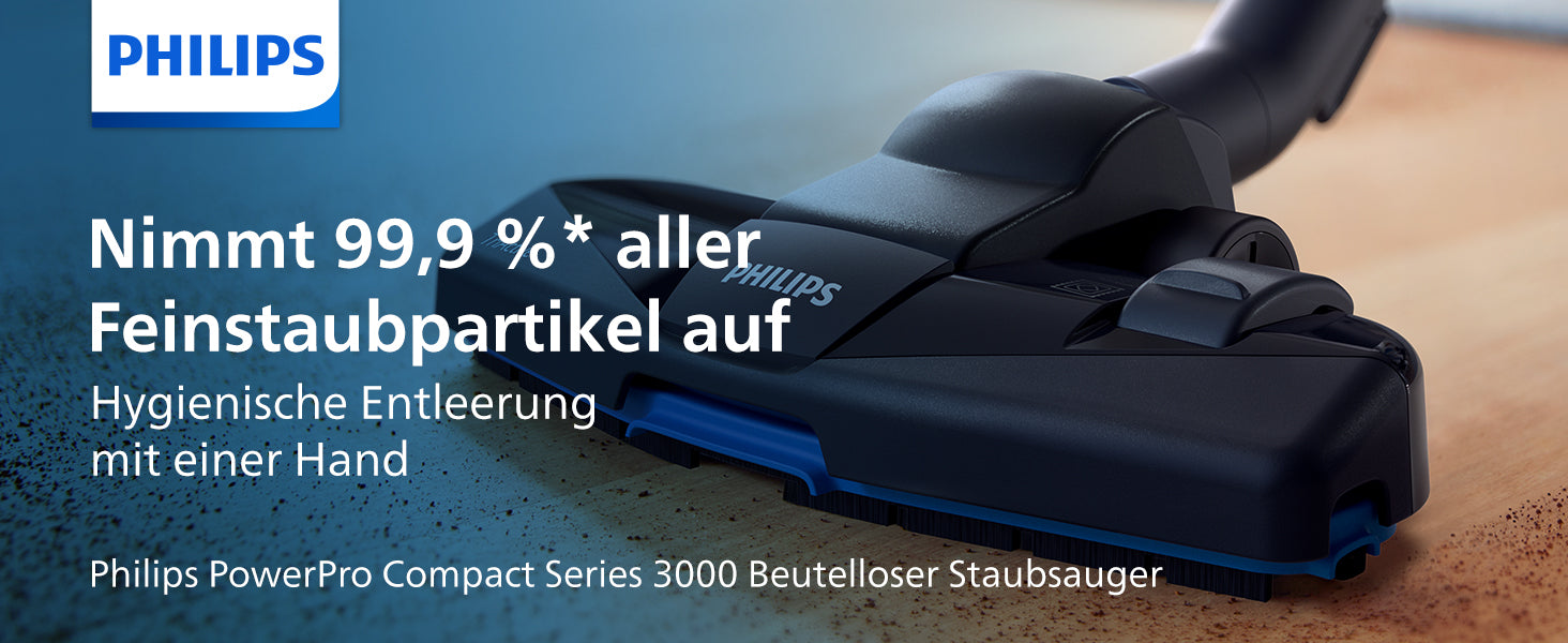 Philips Domestic Appliances beutelloser Staubsauger PowerPro Compact (900 W, 1,5 L Staubvolumen, integrierte Bürste) weiß