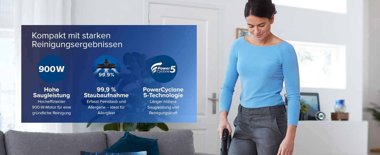 Philips Domestic Appliances beutelloser Staubsauger PowerPro Compact (900 W, 1,5 L Staubvolumen, integrierte Bürste) weiß