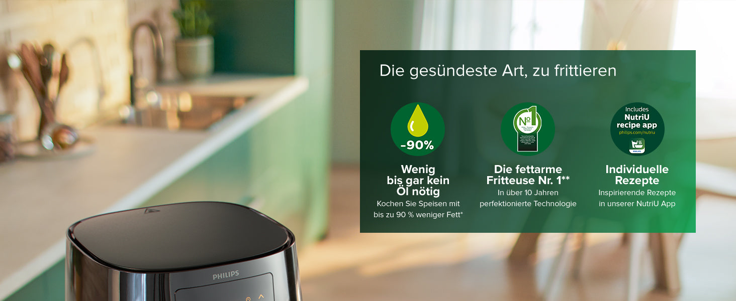 Philips Essential Airfryer XL - 6.2L, Fritteuse ohne Öl, Rapid Air Heißlufttechnologie, Touchscreen, NutriU App mit Rezepten