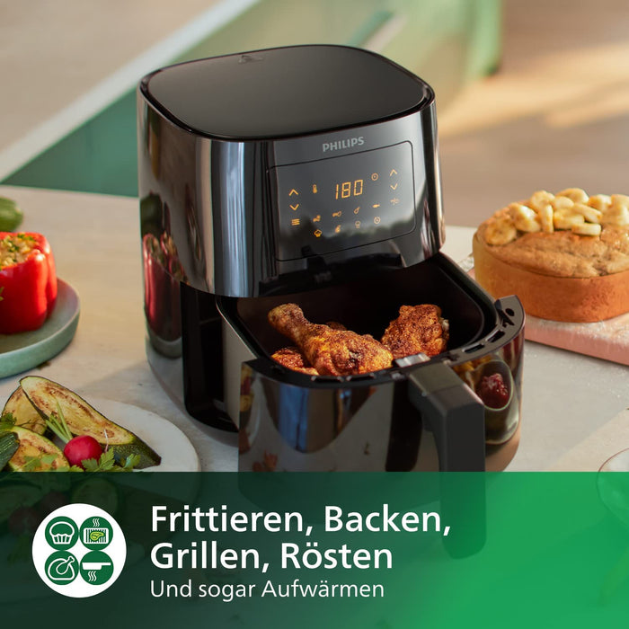 Philips Essential Airfryer – 4.1L, Fritteuse ohne Öl, Rapid Air Heißlufttechnologie, NutriU App mit Rezepten, Touchscreen