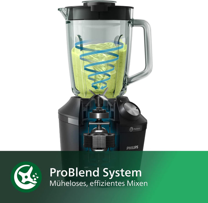 Philips Standmixer und Smoothie Maker – 600W, 2-Liter-Becher, Rezepte-App, 2 Geschwindigkeitsstufen + Impulsfunktion, ProBlend, Ice-Crush-Funktion