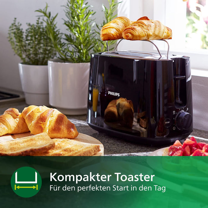 Philips Toaster – 2 Toastschlitze, 8 Stufen, Brötchenaufsatz, Auftaufunktion, Liftfunktion, Abschaltautomatik, schwarz 