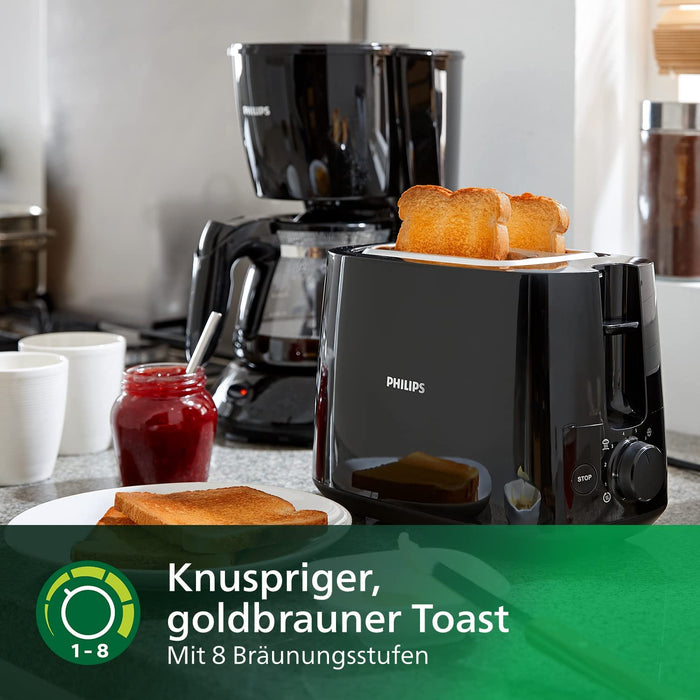 Philips Toaster – 2 Toastschlitze, 8 Stufen, Brötchenaufsatz, Auftaufunktion, Liftfunktion, Abschaltautomatik, schwarz 