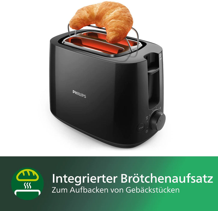 Philips Toaster – 2 Toastschlitze, 8 Stufen, Brötchenaufsatz, Auftaufunktion, Liftfunktion, Abschaltautomatik, schwarz 