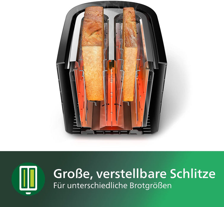 Philips Toaster – 2 Toastschlitze, 8 Stufen, Brötchenaufsatz, Auftaufunktion, Liftfunktion, Abschaltautomatik, schwarz 