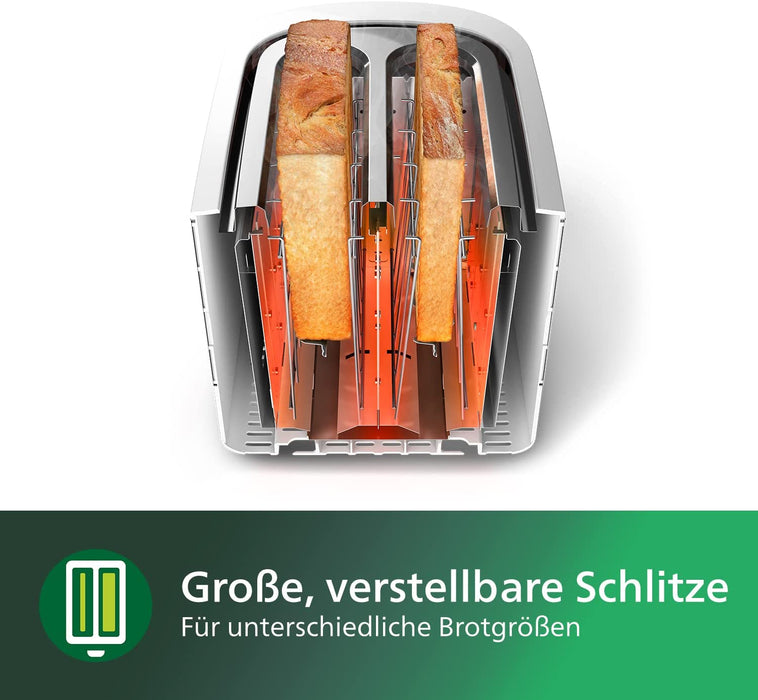 Philips Toaster – 2 Toastschlitze, 8 Stufen, Brötchenaufsatz, Auftaufunktion, Liftfunktion, Abschaltautomatik, weiß 