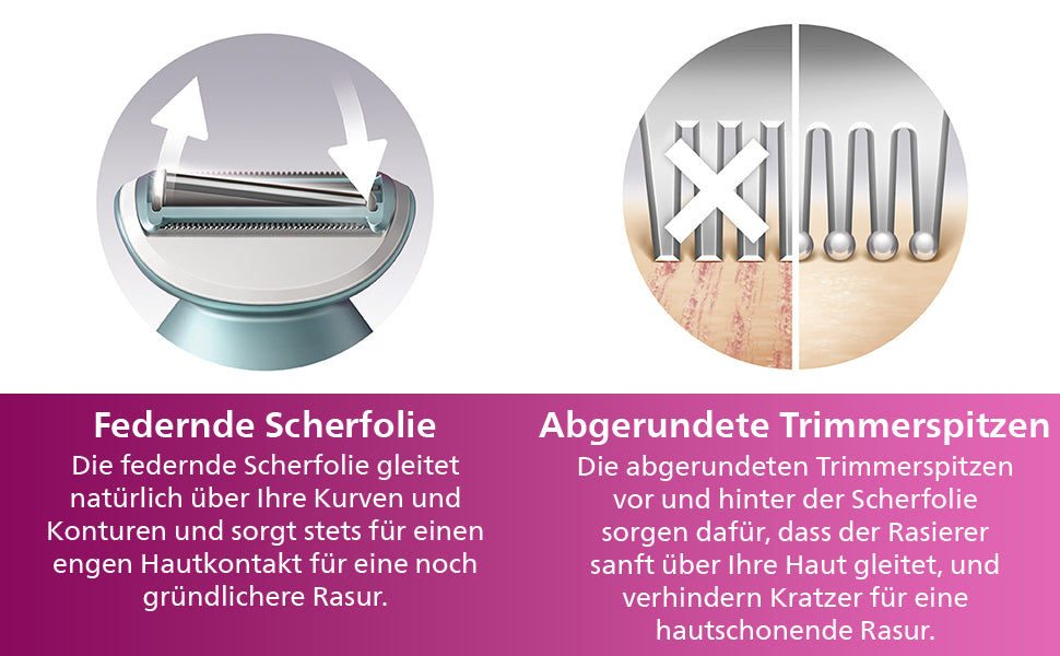 Philips elektrischer Nass- und Trockenrasierer - inkl. 2 Zubehörteile, federnde Scherfolie für eine sanfte, gleichmäßige Rasur