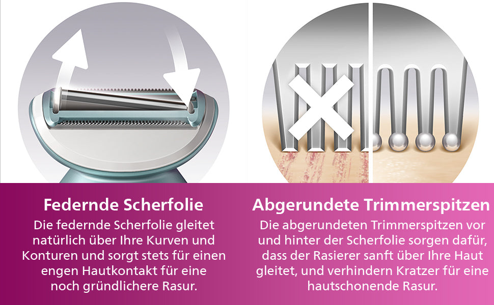 Philips elektrischer Nass- und Trockenrasierer - inkl. 4 Zubehörteile, federnde Scherfolie für eine sanfte, gleichmäßige Rasur