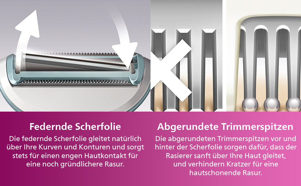 Philips elektrischer Nass- und Trockenrasierer - inkl. 6 Zubehörteile, federnde Scherfolie für eine sanfte, gleichmäßige Rasur 