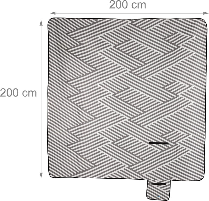 Picknickdecke XXL, 200 x 200 cm, wärmeisoliert, Faltbare Stranddecke, wasserdicht, mit Tragegriff, grau-weiß