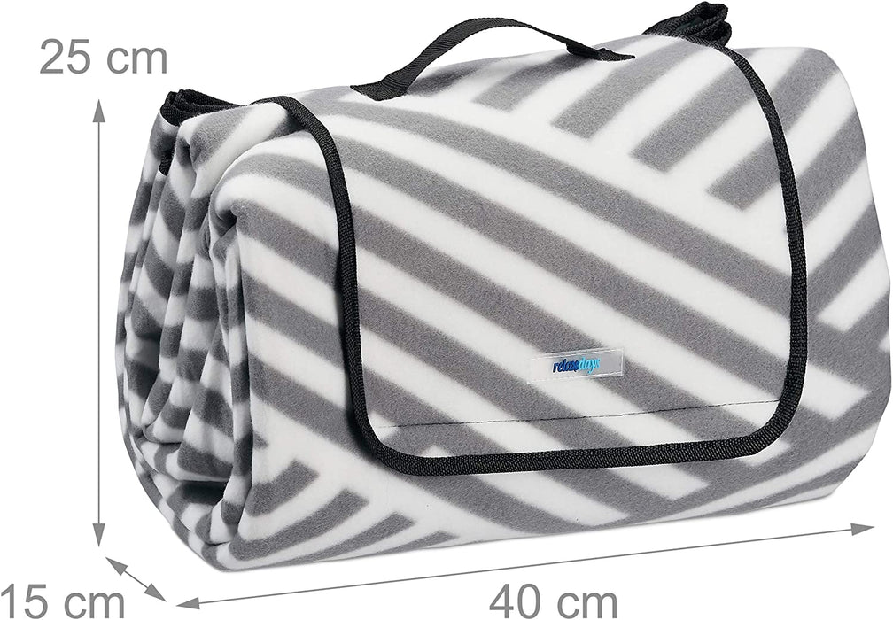 Picknickdecke XXL, 200 x 200 cm, wärmeisoliert, Faltbare Stranddecke, wasserdicht, mit Tragegriff, grau-weiß
