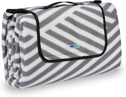 Picknickdecke XXL, 200 x 200 cm, wärmeisoliert, Faltbare Stranddecke, wasserdicht, mit Tragegriff, grau-weiß