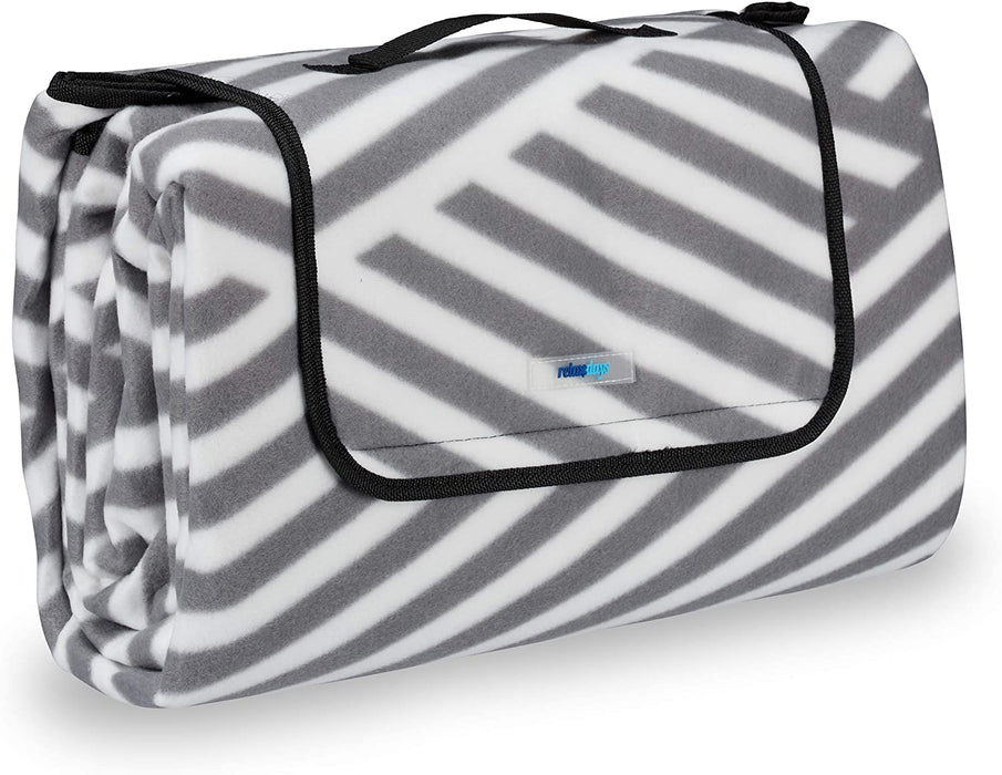 Picknickdecke XXL, 200 x 200 cm, wärmeisoliert, Faltbare Stranddecke, wasserdicht, mit Tragegriff, grau-weiß