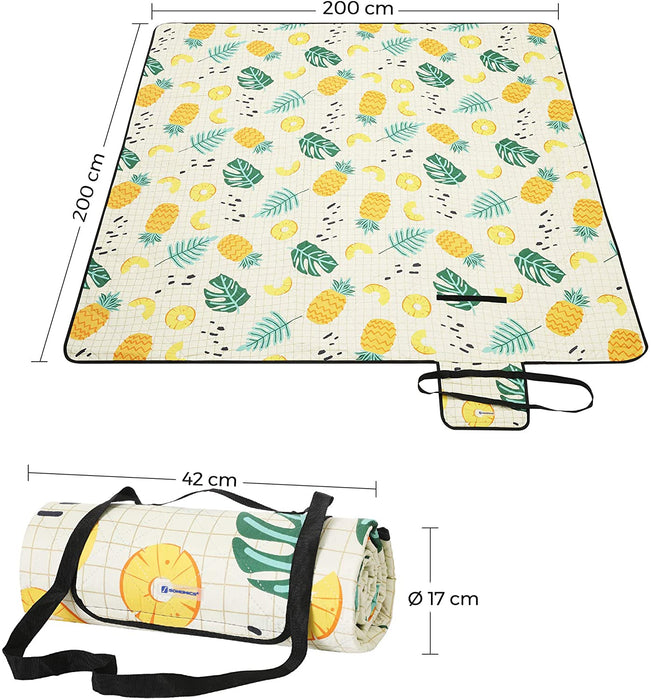 Picknickdecke, 200 x 200 cm große Stranddecke, Campingdecke, wasserdichte Unterseite, maschinenwaschbar, faltbar, für Garten, Park, Strand, Camping