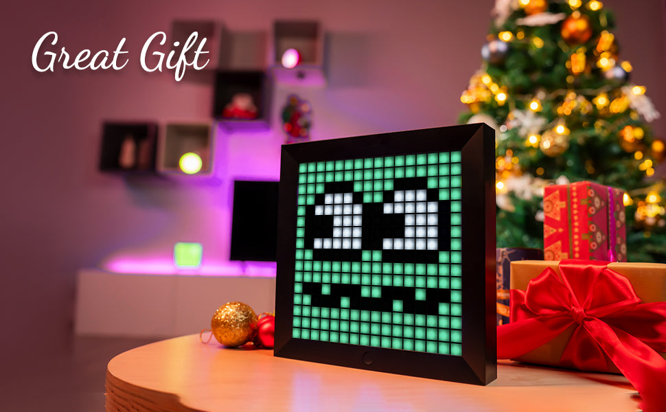 Pixoo Pixel Art Digitaler Bilderrahmen, Programmierbares 16 * 16 RGB LED Panel, Smart Clock mit Social Media Benachrichtigung, 7.18 Zoll Home Dekor 