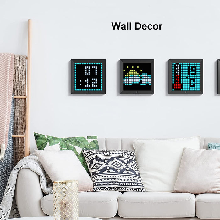 Pixoo Pixel Art Digitaler Bilderrahmen, Programmierbares 16 * 16 RGB LED Panel, Smart Clock mit Social Media Benachrichtigung, 7.18 Zoll Home Dekor 