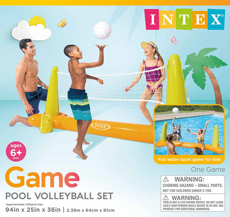 Pool Volleybal Game - Aufblasbares Wasserballspiel - Volleyballnetz, Gelb, Orange, Weiß, 239 x 64 x 91 cm