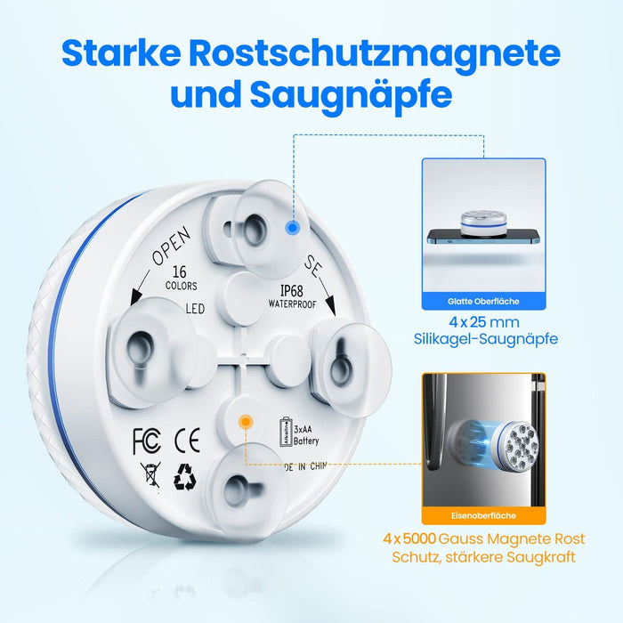 Poolbeleuchtung Unterwasser, Pool Beleuchtungen 13 LED Unterwasser Licht, Pool Licht mit 4 Magnet, 4 Saugnäpfen und RF Fernbedienung für Pool, Teich
