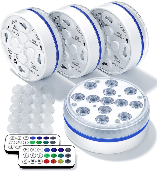Poolbeleuchtung Unterwasser, Pool Beleuchtungen 13 LED Unterwasser Licht, Pool Licht mit 4 Magnet, 4 Saugnäpfen und RF Fernbedienung für Pool, Teich