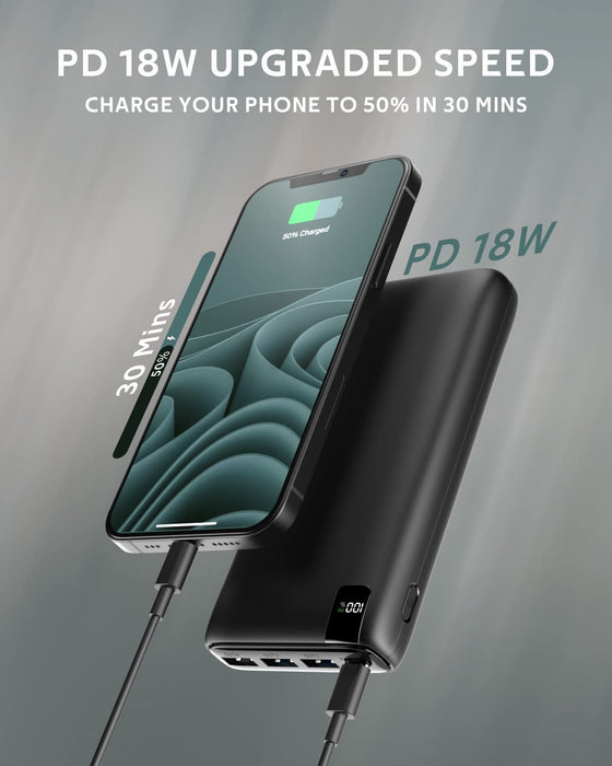 Powerbank 26800mAh, USB C externer Akku mit 18W Power Delivery, Tragbares Ladegerät mit 4 Ports kompatibel mit Smartphone, Tablets und mehr