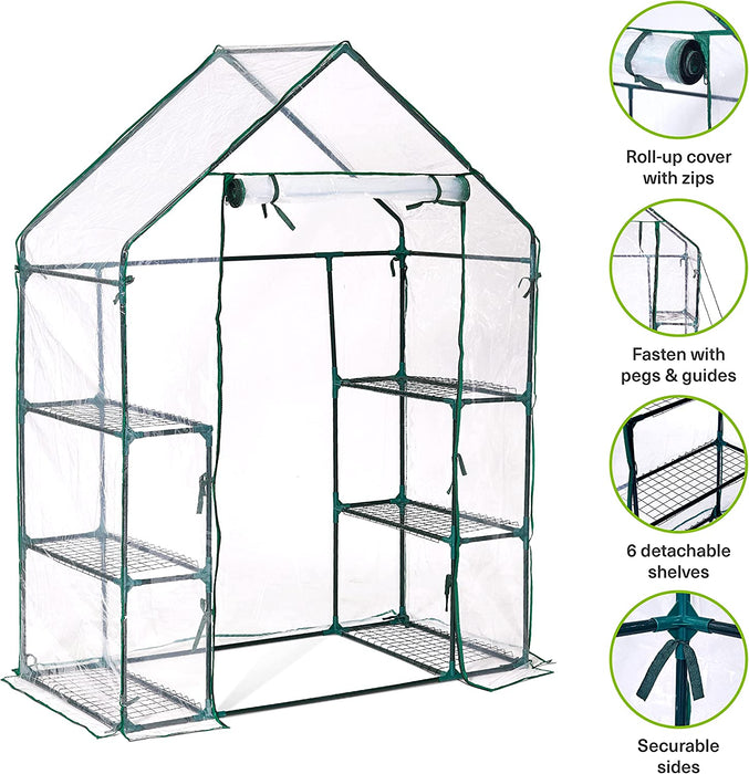 Premium Garten Gewächshaus Foliengewächshaus mit Bodenhaken, 6 Etagen & Robuster Plane - Wetterfest, Stabil & Einfach zu Montieren - 195x143x73cm