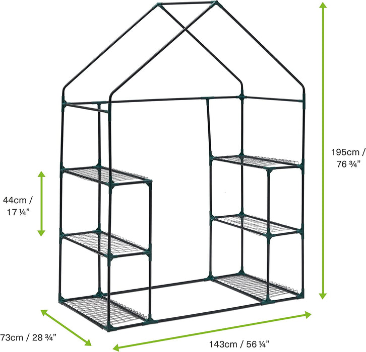 Premium Garten Gewächshaus Foliengewächshaus mit Bodenhaken, 6 Etagen & Robuster Plane - Wetterfest, Stabil & Einfach zu Montieren - 195x143x73cm