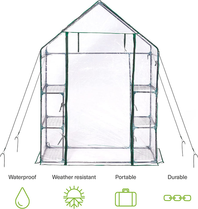 Premium Garten Gewächshaus Foliengewächshaus mit Bodenhaken, 6 Etagen & Robuster Plane - Wetterfest, Stabil & Einfach zu Montieren - 195x143x73cm