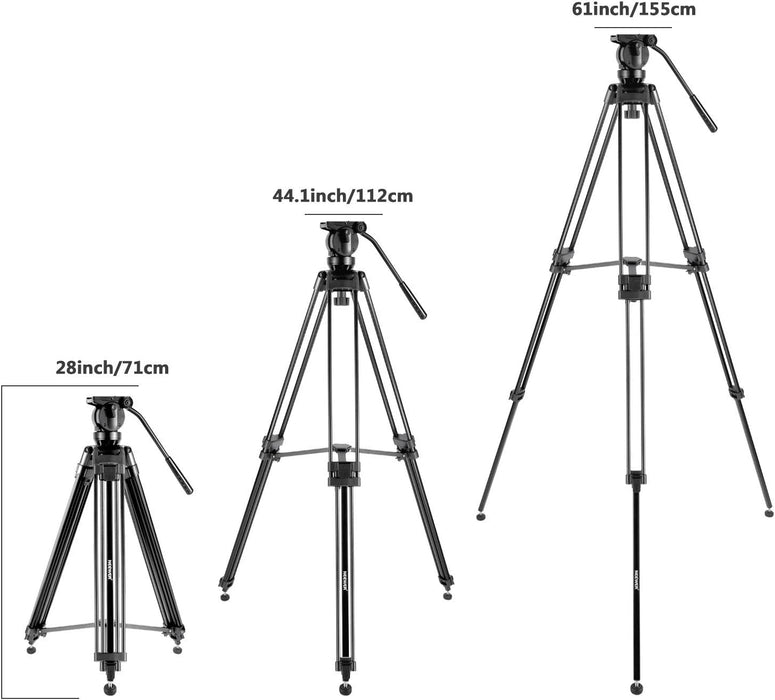 Professionell Aluminiumlegierung Video Kamera Stativ mit 360 Grad Fluid Drag Kopf, Belastbarkeit bis zu 6 Kilogramm, 155 cm