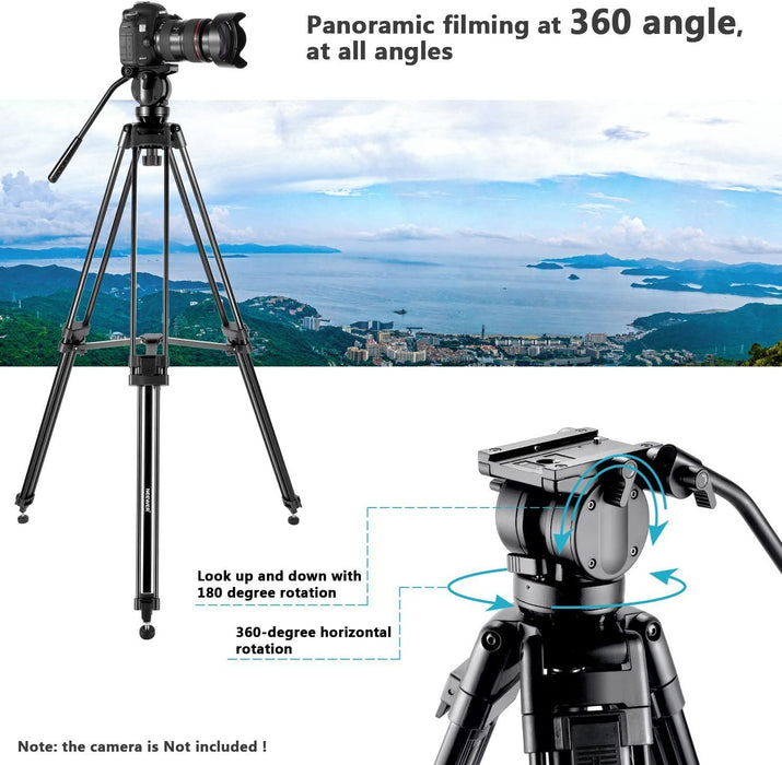 Professionell Aluminiumlegierung Video Kamera Stativ mit 360 Grad Fluid Drag Kopf, Belastbarkeit bis zu 6 Kilogramm, 155 cm