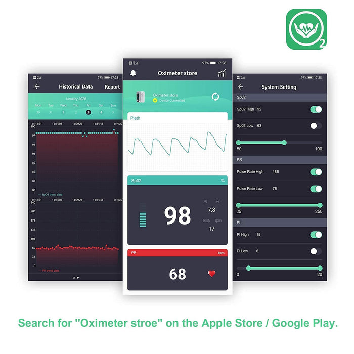 Pulsoximeter Bluetooth, Sauerstoffsättigung Sauerstoff Fingermonitor für Erwachsene Kinder, Spo2 Blutsauerstoffspiegel und Herzfrequenzmesser