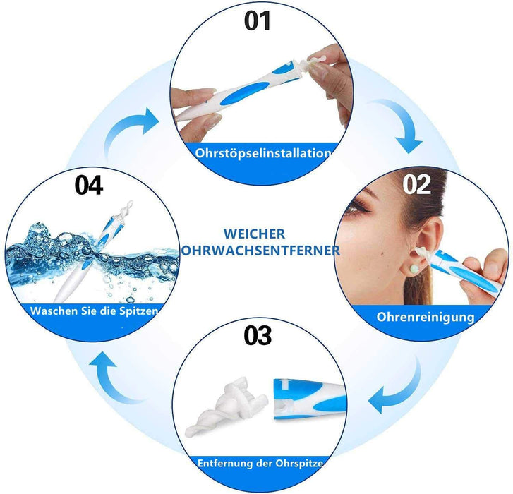 Q-Grip Ohrenschmalz entferner, Upgraded Spiral Tupfer Ohrenschmalz-Entferner Kit Ohrenreiniger mit 16 Ersatzköpfe, sichere Ohrenschmalz-Entfernung 