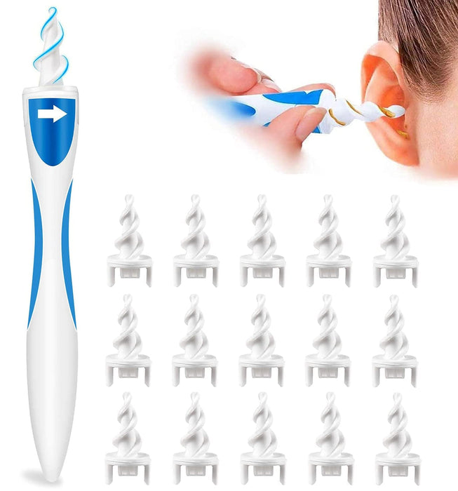 Q-Grip Ohrenschmalz entferner, Upgraded Spiral Tupfer Ohrenschmalz-Entferner Kit Ohrenreiniger mit 16 Ersatzköpfe, sichere Ohrenschmalz-Entfernung 