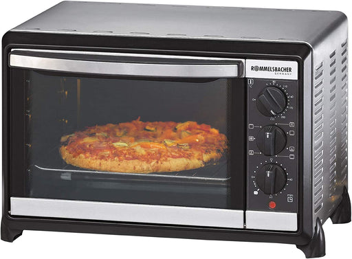 ROMMELSBACHER Kleinbackofen - 18 Liter Backraum, 7 Heizarten inkl. Umluft, Temperaturen von 80 - 230 °C, Doppelverglasung, Innenbeleuchtung, Zeitschaltuhr, 1050 W, Edelstahl