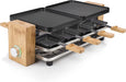Raclette Grill in Bambusausführung - für bis zu 8 Personen, 1200 Watt, regelbare Thermostat, Aluminiumguss-Platte, 8 Pfännchen und Spatel