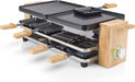 Raclette Grill in Bambusausführung - für bis zu 8 Personen, 1200 Watt, regelbare Thermostat, Aluminiumguss-Platte, 8 Pfännchen und Spatel