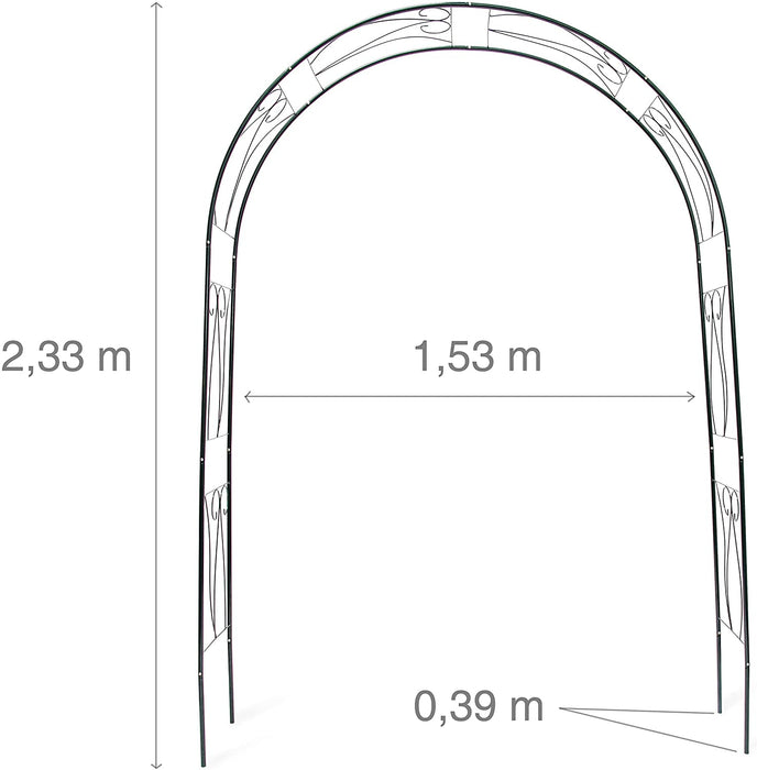 Rankbogen Rosen 233 x 153 x 39 cm HxBxT, Metall Rosenbogen, wetterfeste Rankhilfe mit Verzierung, dunkelgrün
