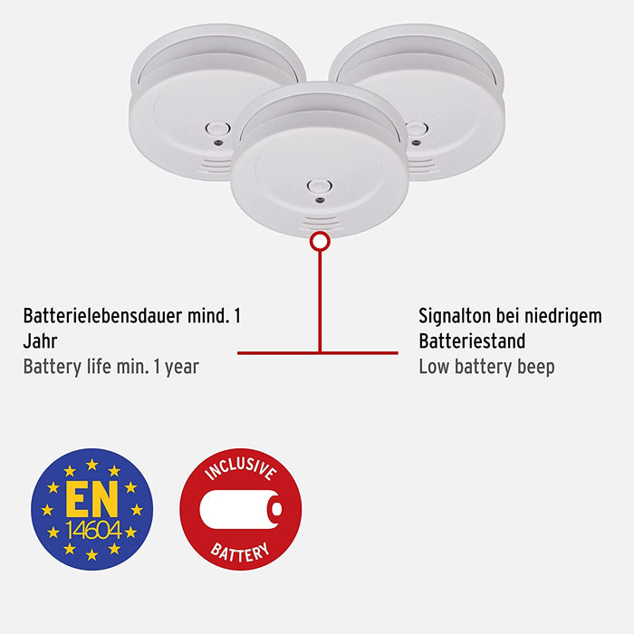 Rauchmelder RM C 9010 mit austauschbarer Batterie (geprüft nach EN 14604, durchdringendes Alarmsignal) weiß