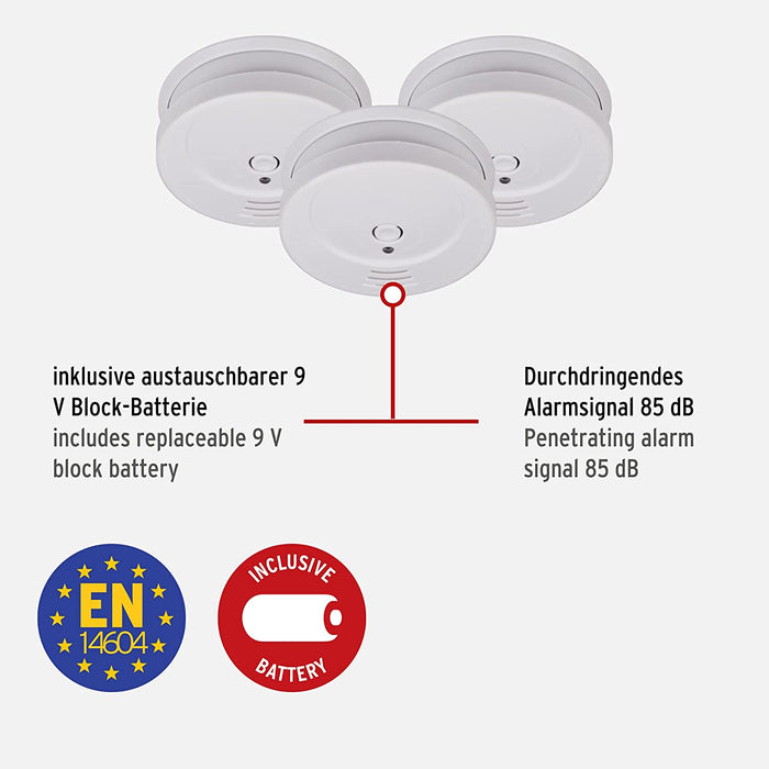 Rauchmelder RM C 9010 mit austauschbarer Batterie (geprüft nach EN 14604, durchdringendes Alarmsignal) weiß