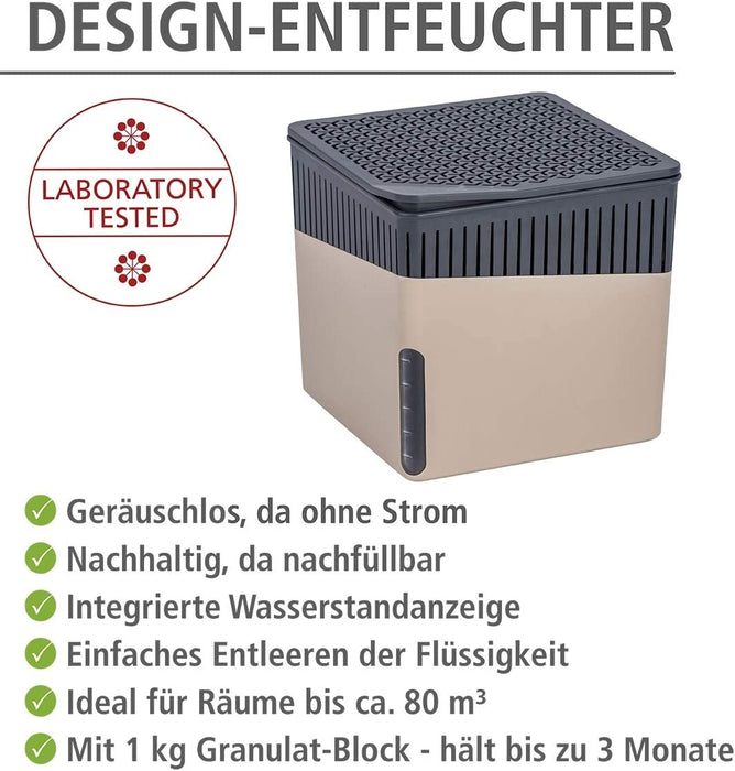Raumentfeuchter Cube, Luftentfeuchter reduziert Schimmel & Gerüche, Auffangschale mit 1 kg Granulatblock nachfüllbar, fasst bis zu 1,6 l Feuchtigkeit