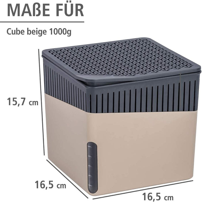 Raumentfeuchter Cube, Luftentfeuchter reduziert Schimmel & Gerüche, Auffangschale mit 1 kg Granulatblock nachfüllbar, fasst bis zu 1,6 l Feuchtigkeit