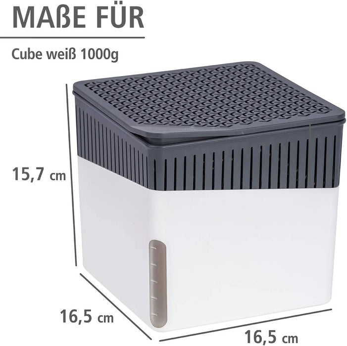 Raumentfeuchter Cube, Luftentfeuchter reduziert Schimmel & Gerüche, Auffangschale mit 1 kg Granulatblock nachfüllbar, fasst bis zu 1,6 l Feuchtigkeit