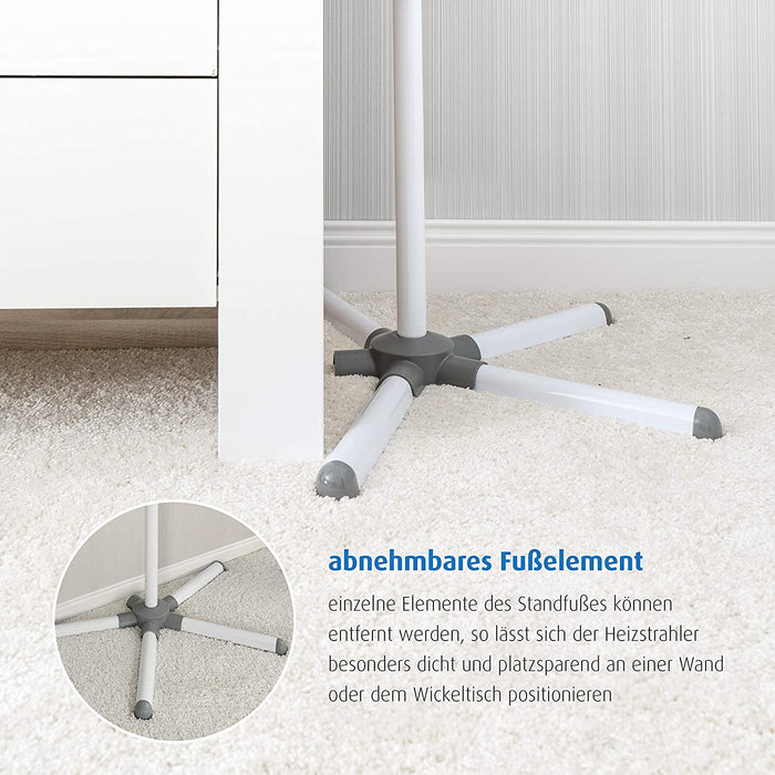 Reer Wickeltischstrahler EasyHeat Flex, Heizstrahler mit Standfuß, Wärmelampe fürs Baby, kompaktes Design, 1 Stück, weiß