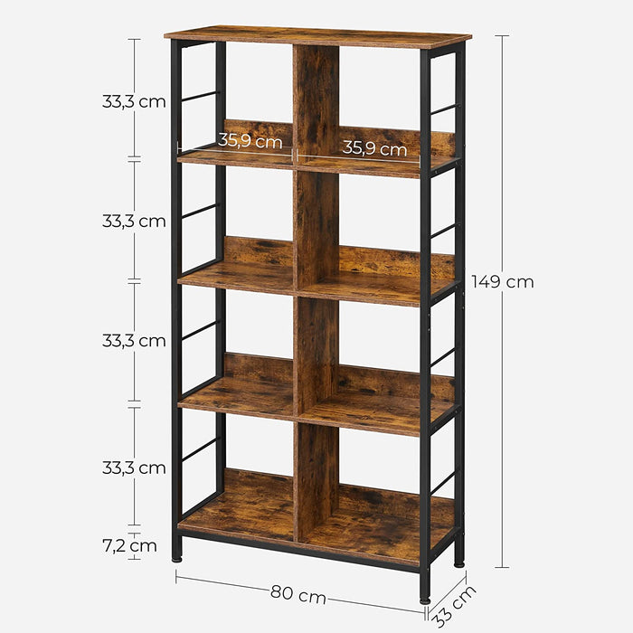 Regal, Standregal, Bücherregal, Büroregal, mit 8 Fächern, Dekoregal, offen, für Büro, Wohnzimmer, Schlafzimmer, 33 x 80 x 149 cm, Industrie-Design